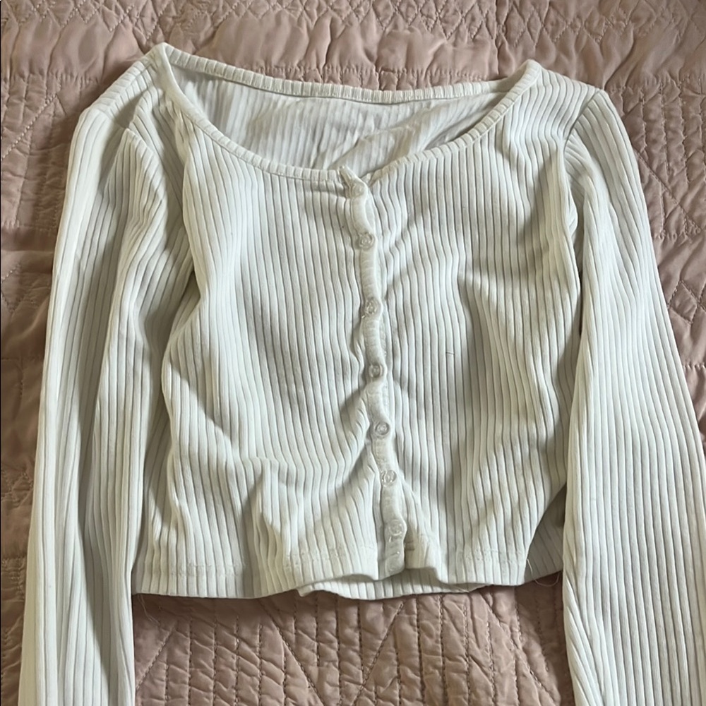 Women's Cream Ribbed Button-Up Top